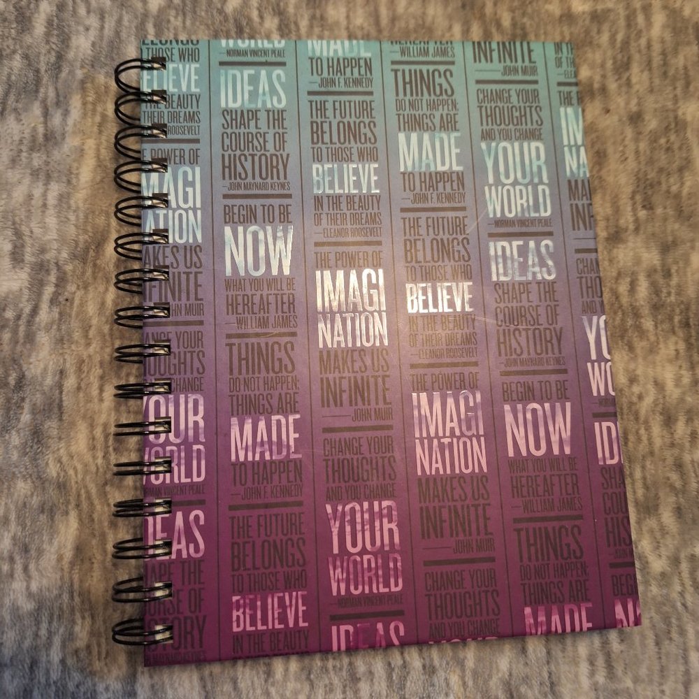 Purple/blue Imagination quotes spiral bound blank book